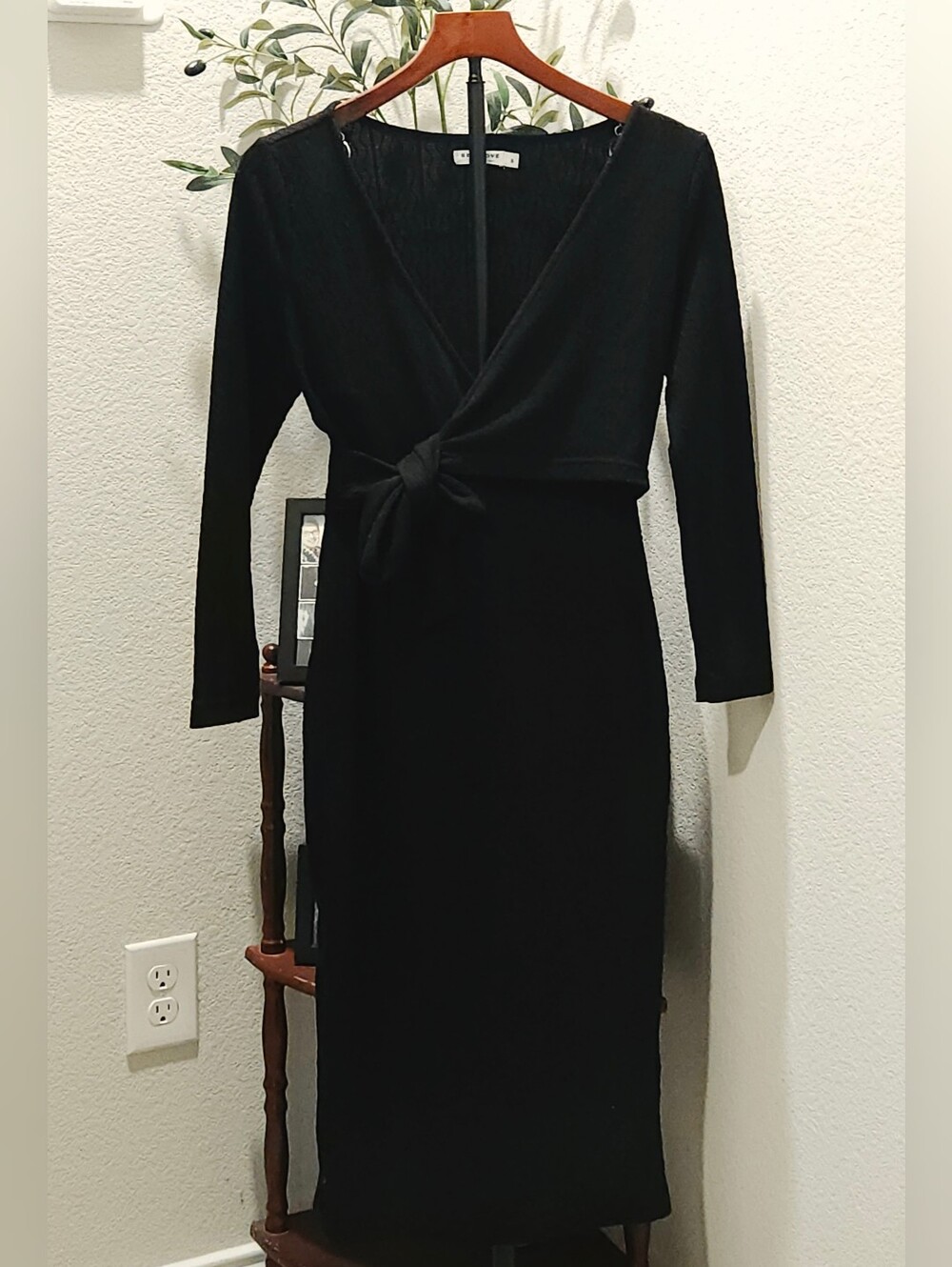 Classic Black Midi Wrap Dress with Tie Waist